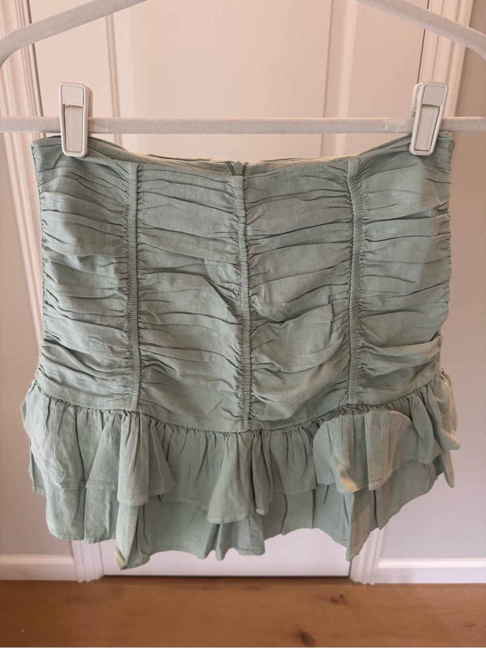 Zara Sage Green Ruched Ruffle Mini Skirt